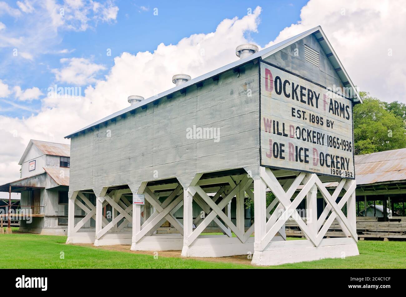 Ein Baumwoll-Gin steht auf dem Gelände der Dockery Farms, 12. August 2016, in Cleveland, Mississippi. Dockery Farms war eine 25,600-Morgen-Baumwollplantage. Stockfoto