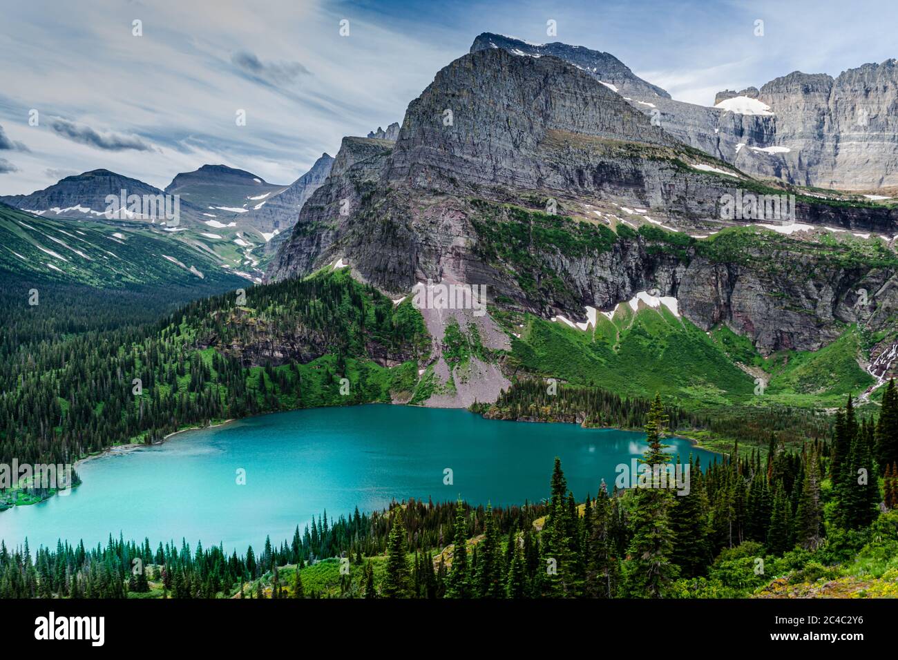 5011 dramatische Sicht auf Grinnell Lake und Angel Wing Berg im Glacier National Park, Montana Stockfoto