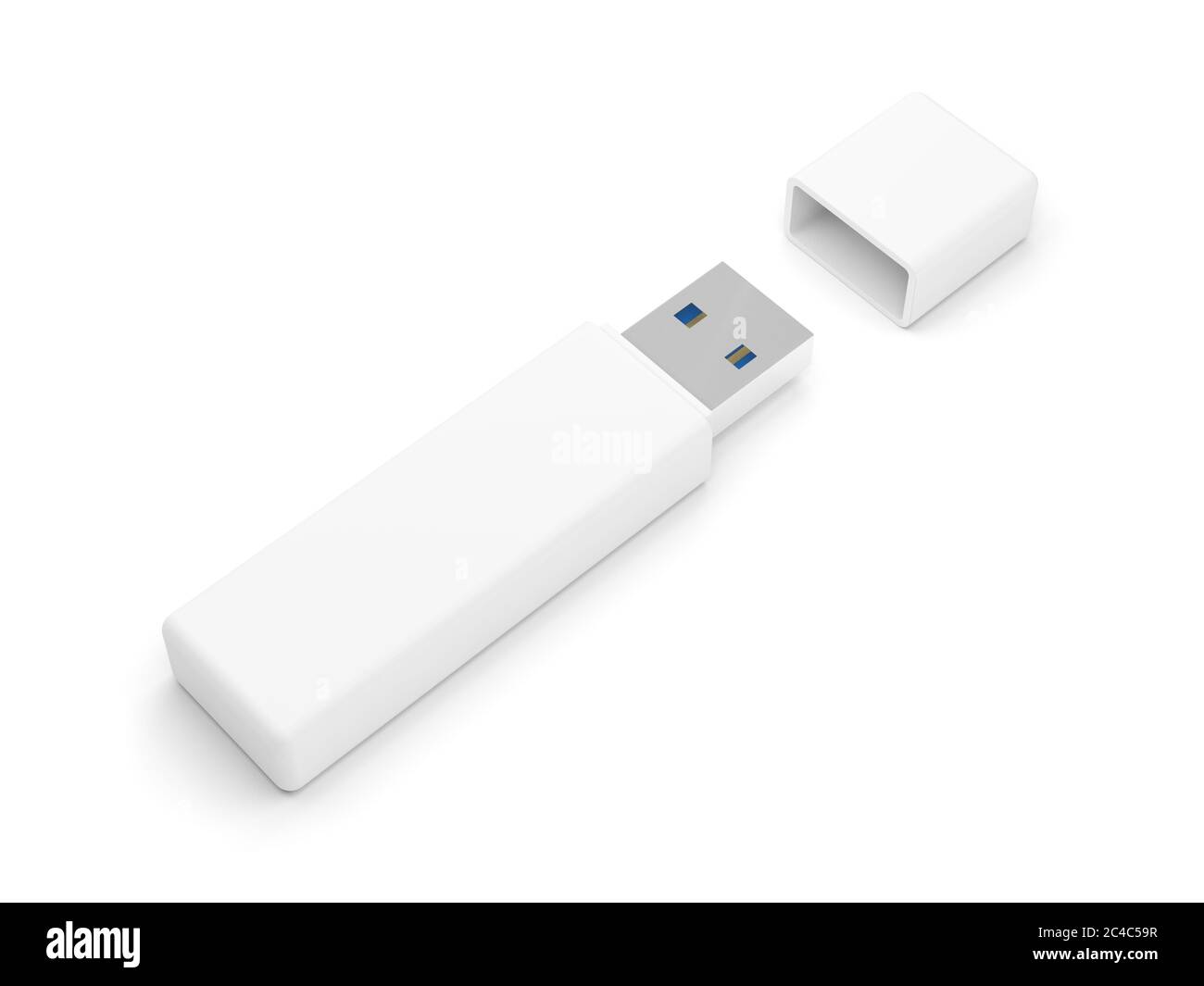 USB-Flash-Laufwerk auf weißem Hintergrund isoliert. Datenspeichergerät. USB-Stick. Pendrive. 3d-Illustration. Stockfoto