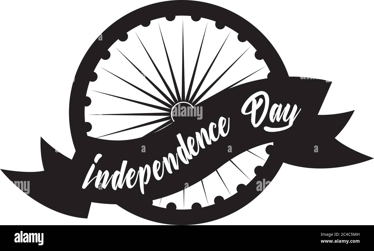 indien Unabhängigkeit Tag Feier mit ashoka Chakra mit Band Silhouette Stil Vektor Illustration Design Stock Vektor