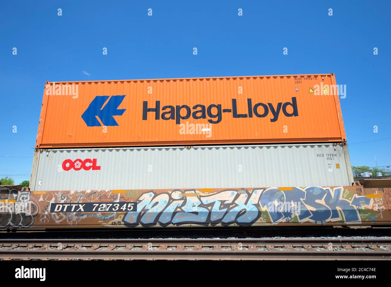 Franklin Park, Illinois, USA. Ein typischer Stapelfrachtwagen, auch als Containerwagen oder vor allem als intermodales Auto bekannt. Stockfoto