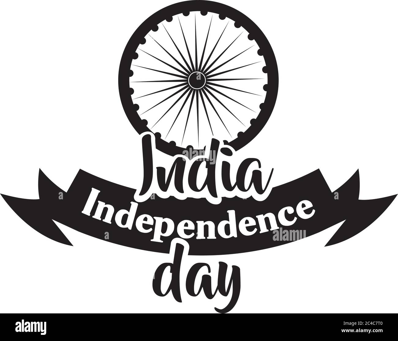 indien Unabhängigkeit Tag Feier mit ashoka Chakra mit Band Silhouette Stil Vektor Illustration Design Stock Vektor