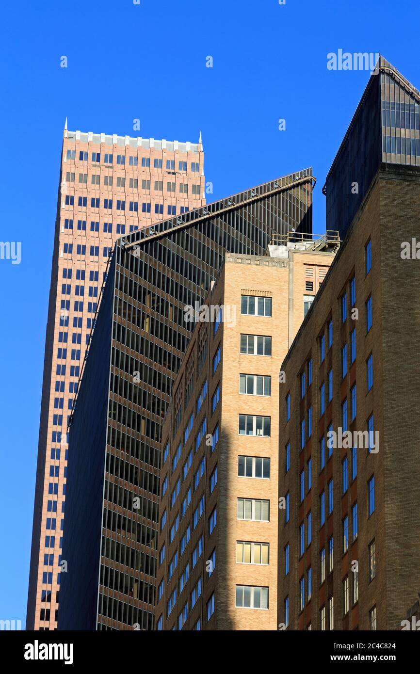 Wolkenkratzer auf der Rusk Street, Houston, Texas, USA Stockfoto