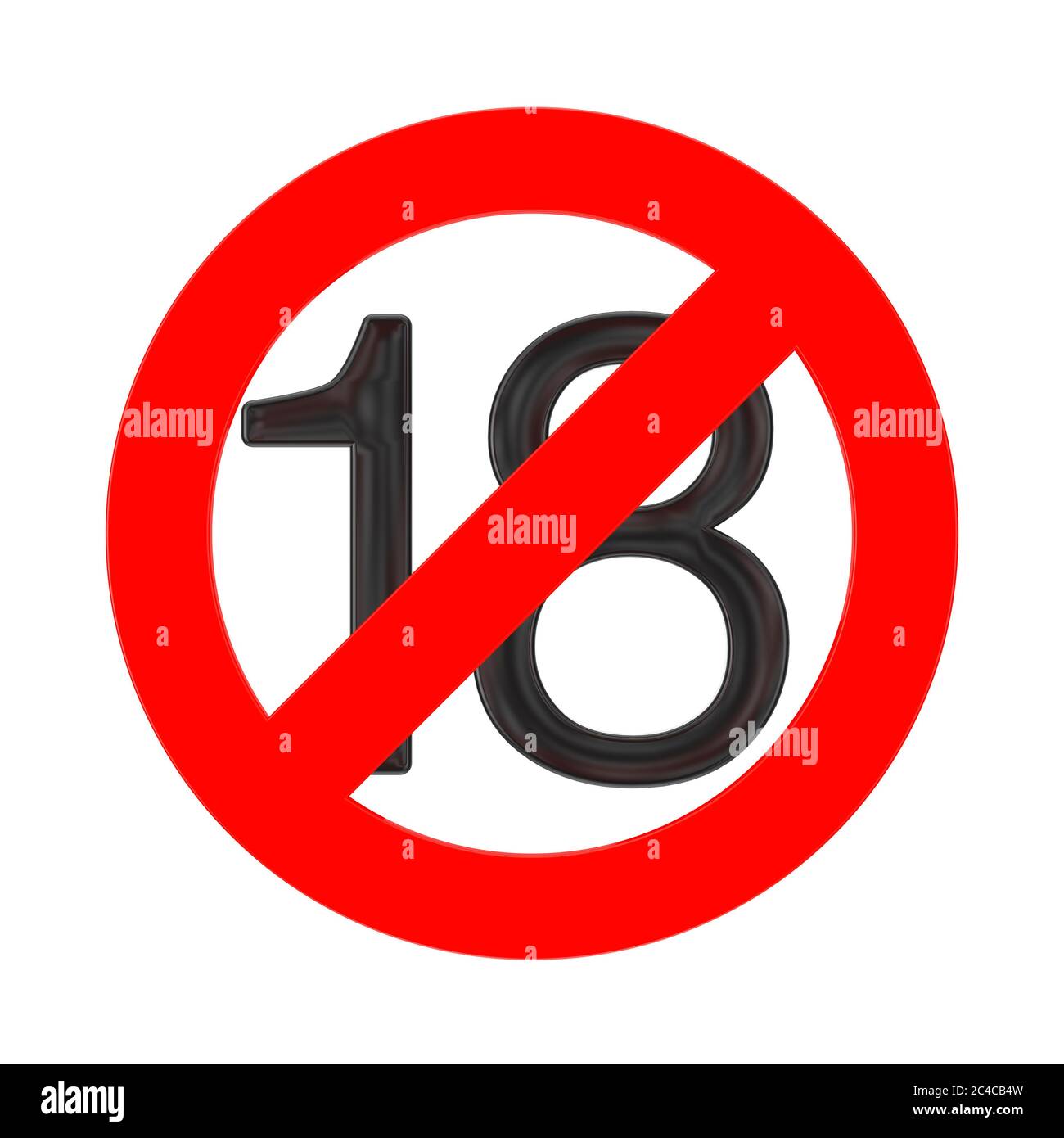 Kein 18 Jahre Altes Konzept. Unter achtzehn Jahren Verbot Zeichen auf weißem Hintergrund. 3d-Rendering Stockfoto
