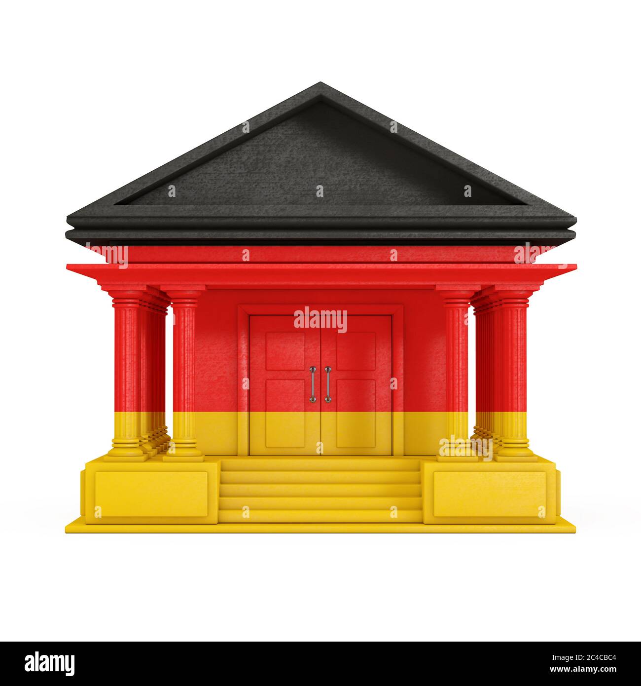 Fassade von Bank-, Hof- oder Regierungsgebäude mit Deutschlandflagge auf weißem Hintergrund 3d Rendering Stockfoto
