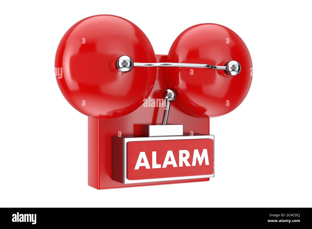 Rote Feueralarm-Glocke auf weißem Hintergrund. 3d-Rendering Stockfoto
