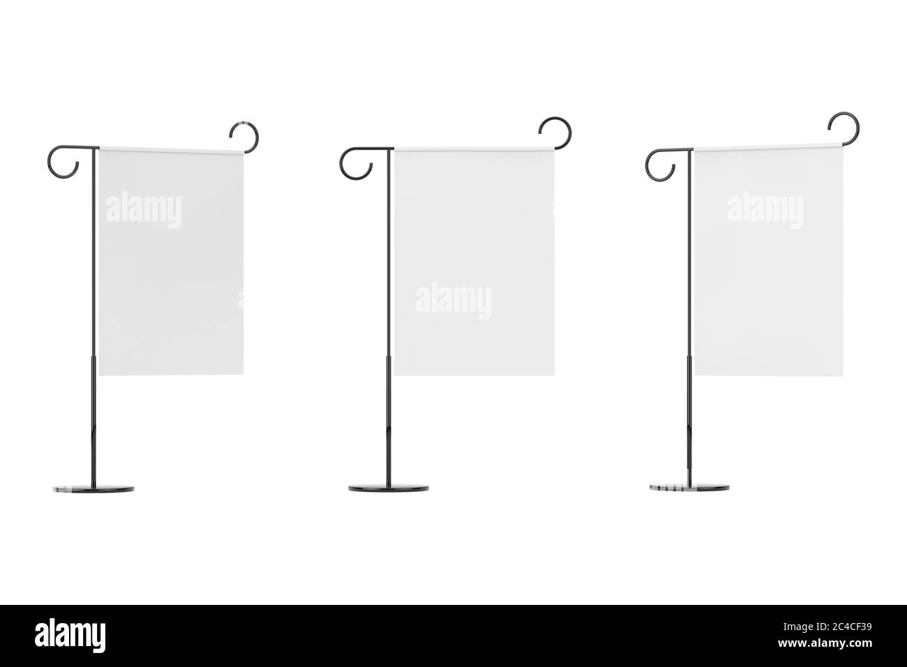 Retro Style Eisen Weiß Blank Banner Standschild auf weißem Hintergrund. 3d-Rendering Stockfoto