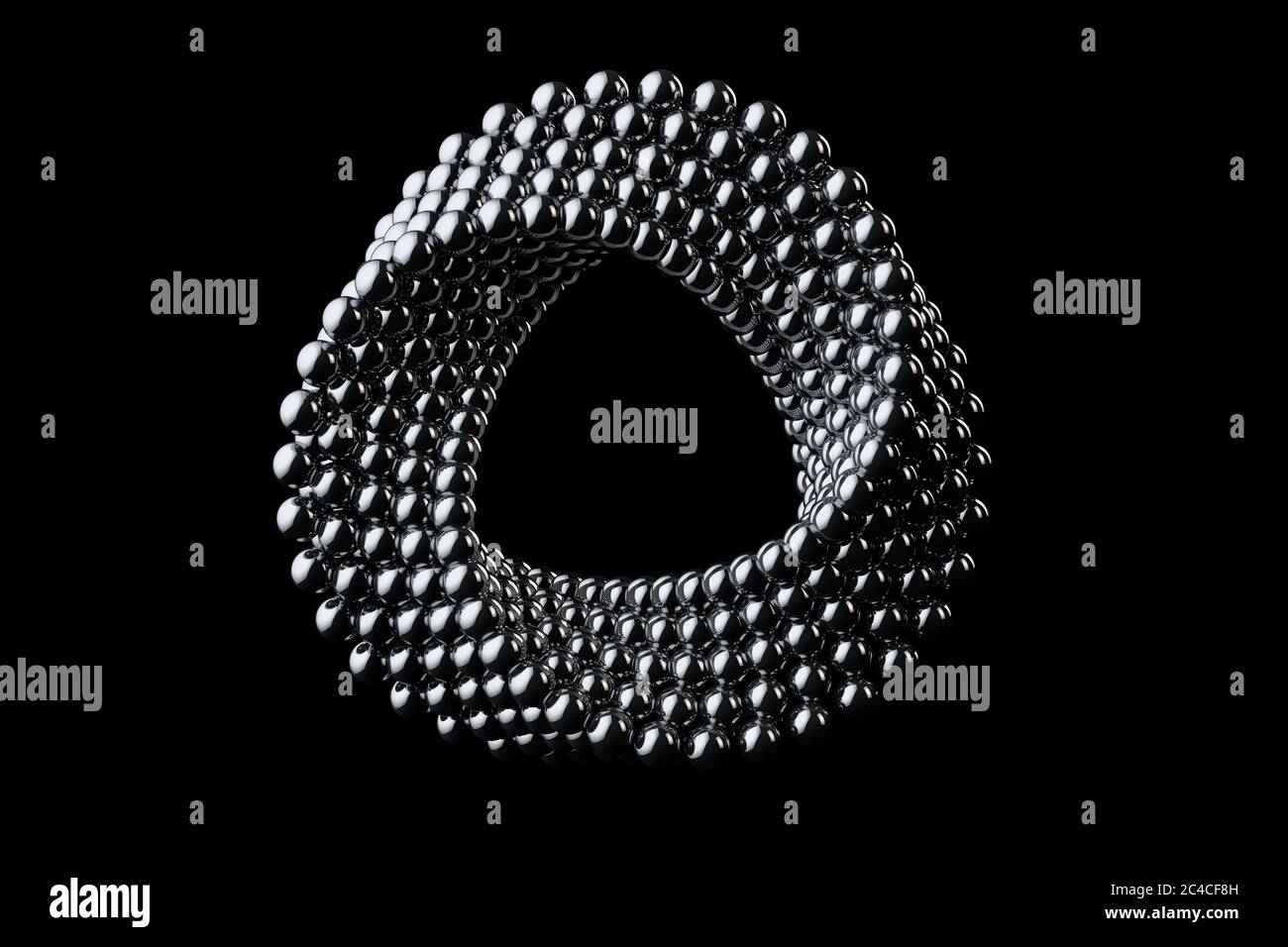 Abstract Impossible Chrome Metallkugeln Loop Circle Shape Cross Cap auf schwarzem Hintergrund. 3d-Rendering Stockfoto