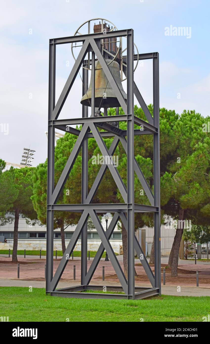 Glocke in der Olympischen Zone von Barcelona Spanien Stockfoto