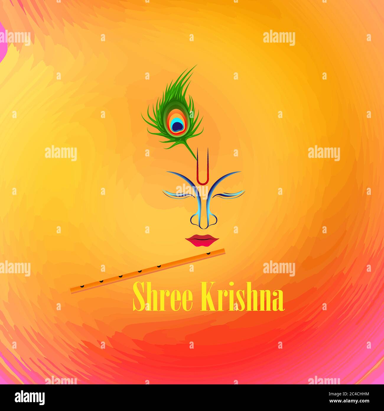 Vektor-Illustration von Happy Janmashtami Festival Lord Krishna Bansuri in religiösen indischen Festival Hintergrund spielen, Dahi Handi Bedeutung Creme und Stock Vektor