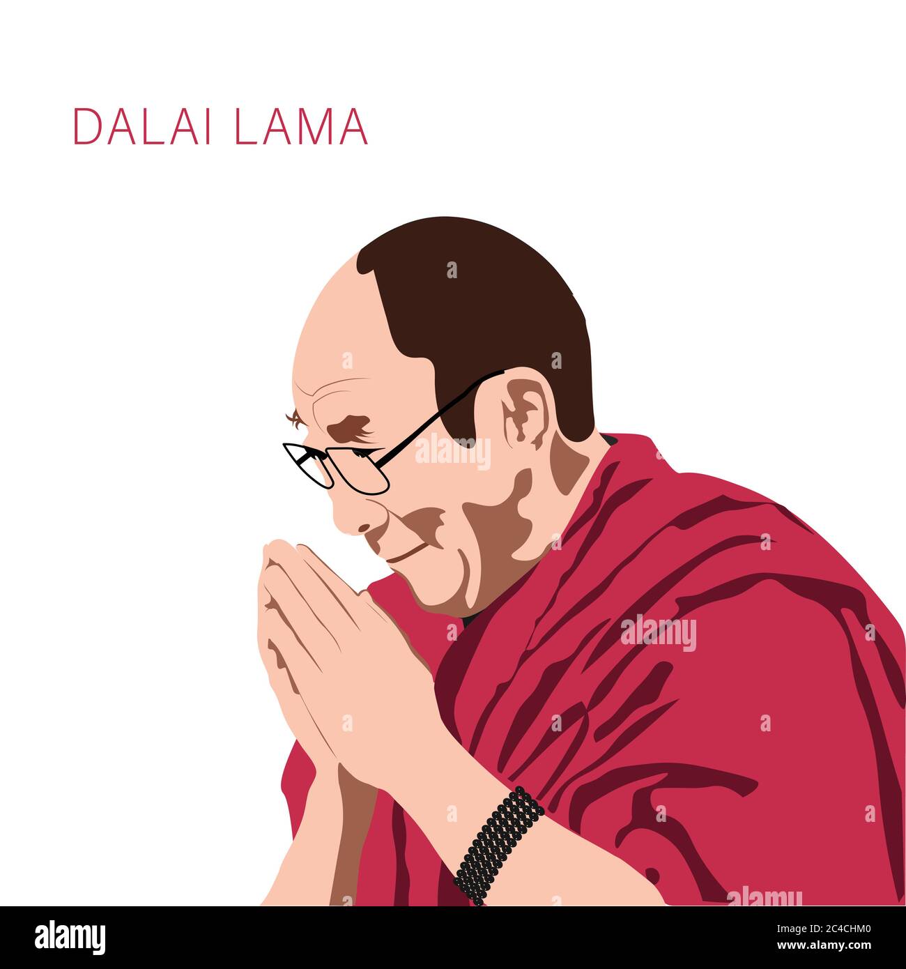 Dalai Lama Tenzin Gyatso ein spirituelles Führerporträt. Ein Symbol der Vereinigung, seine Heiligkeit der 14. Dalai Lama. Seitdem lebt er im Exil in Indien Stock Vektor