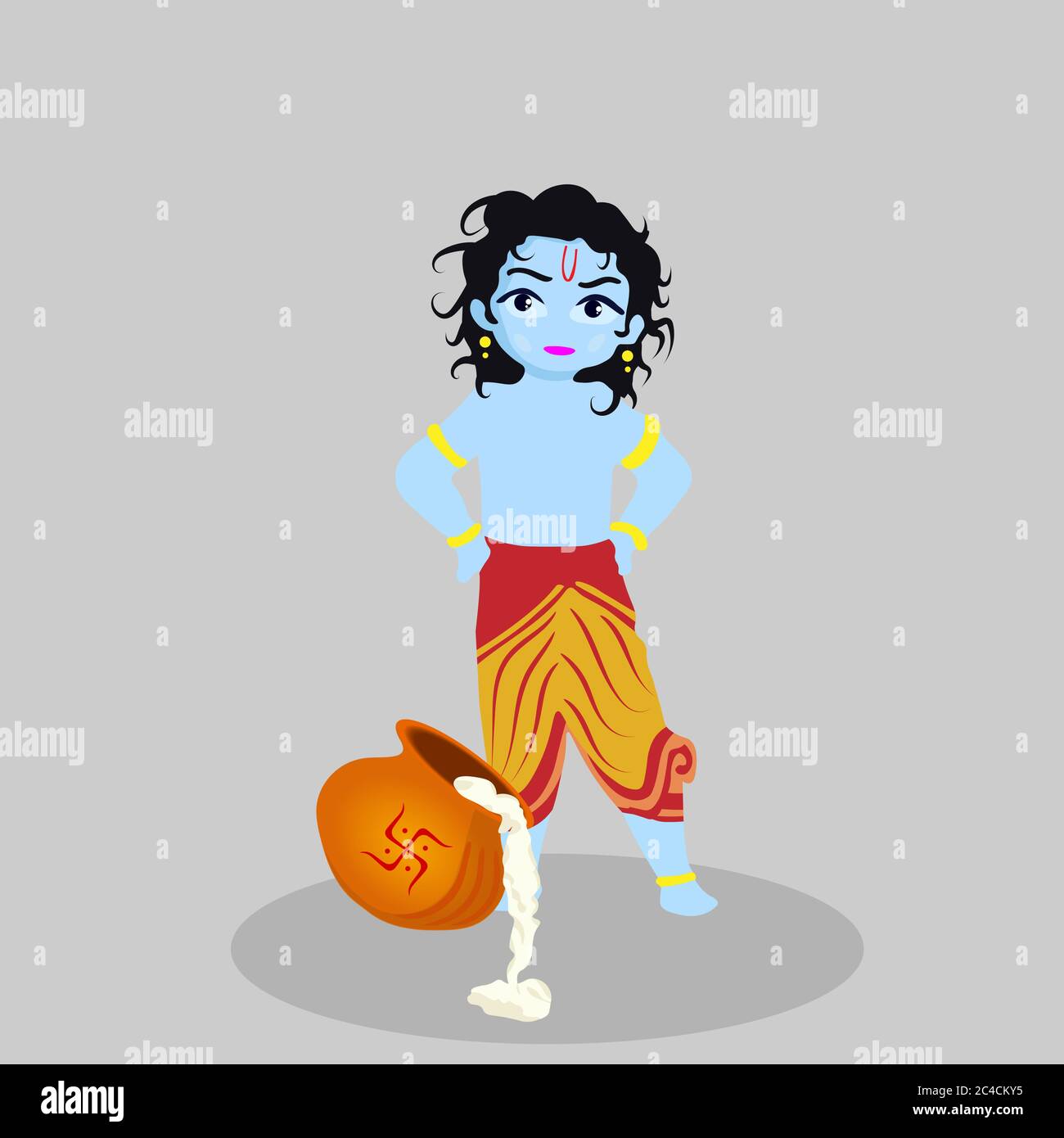 Vektor-Illustration von Happy Janmashtami Festival Lord Krishna Bansuri in religiösen indischen Festival Hintergrund spielen, Dahi Handi Bedeutung Creme und Stock Vektor