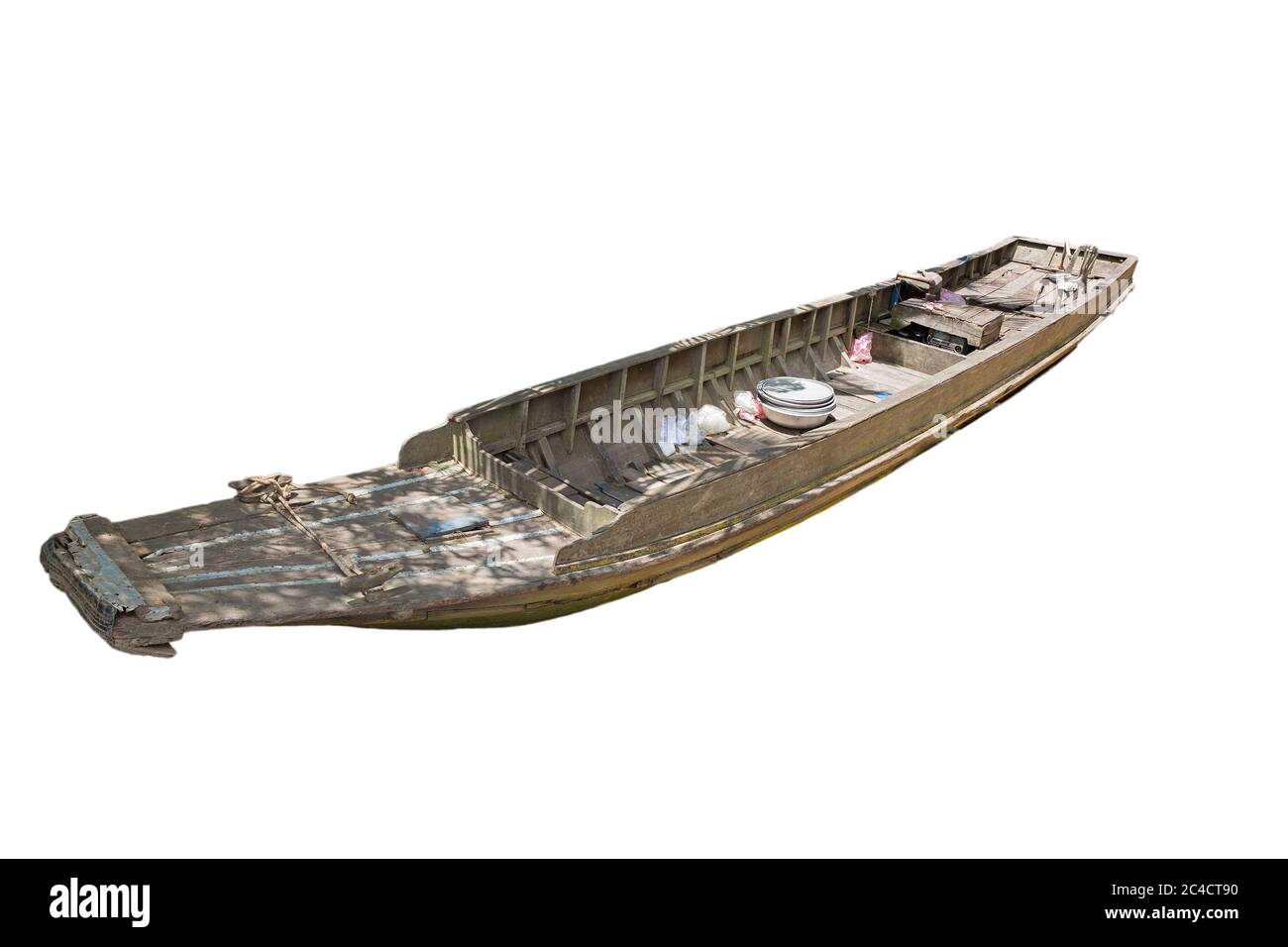 Holzboot auf weißem Hintergrund Stockfoto