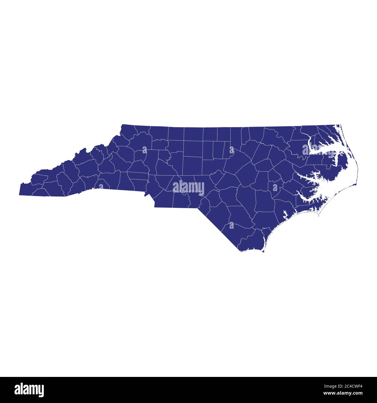 Hochwertige Karte von North Carolina ist ein Bundesstaat der Vereinigten Staaten von Amerika mit Grenzen der Grafschaften Stock Vektor