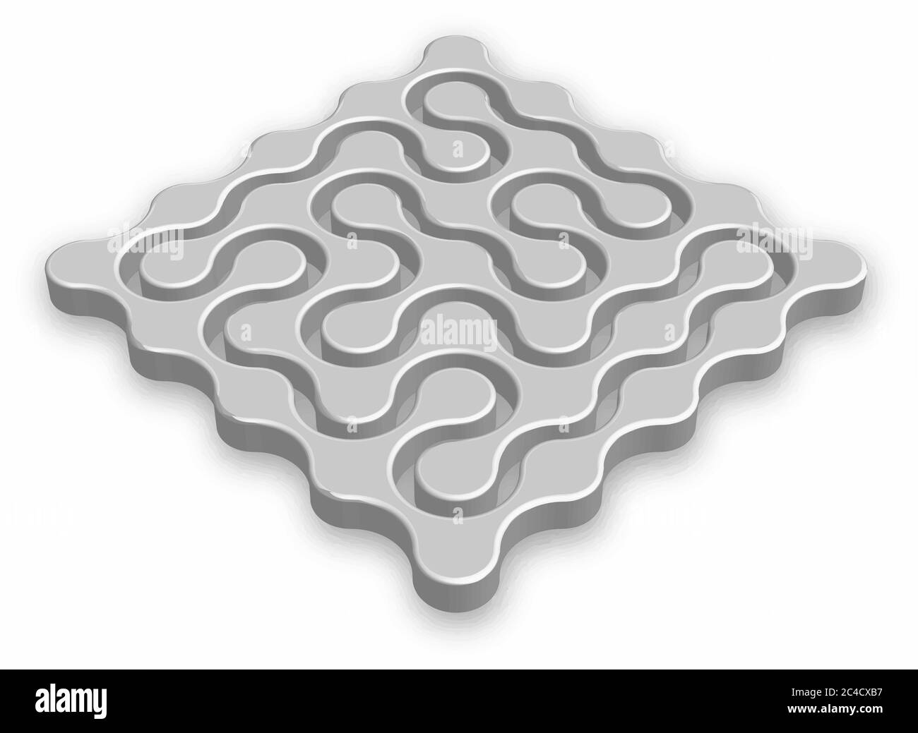 Geschlossenes 3D-Labyrinth. Abstraktes Labyrinth aus Metall mit abgefallener Schattierung auf weißem Hintergrund. Firmenlogo. Vektorgrafik. Stock Vektor