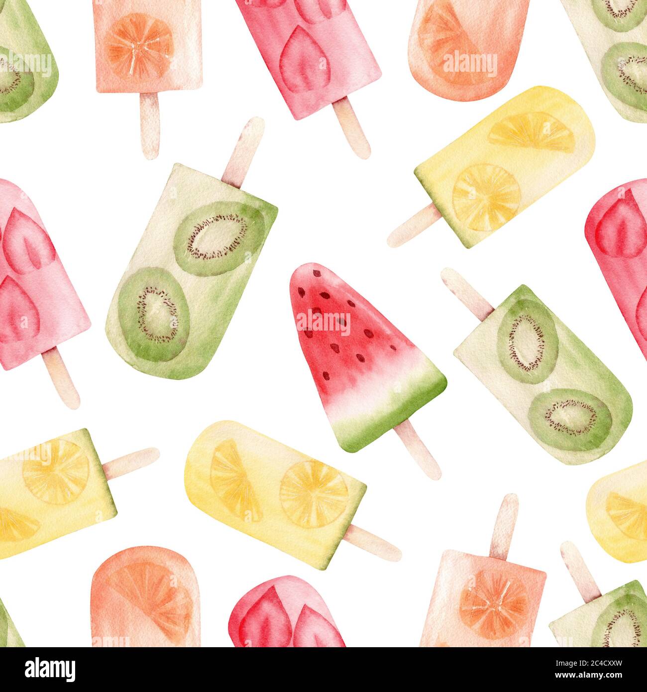 Aquarell Eis Eis Clipart Digitalpapier. Sommer nahtlose Muster isoliert auf weißem Hintergrund. Handgezeichnete Abbildung. Stockfoto