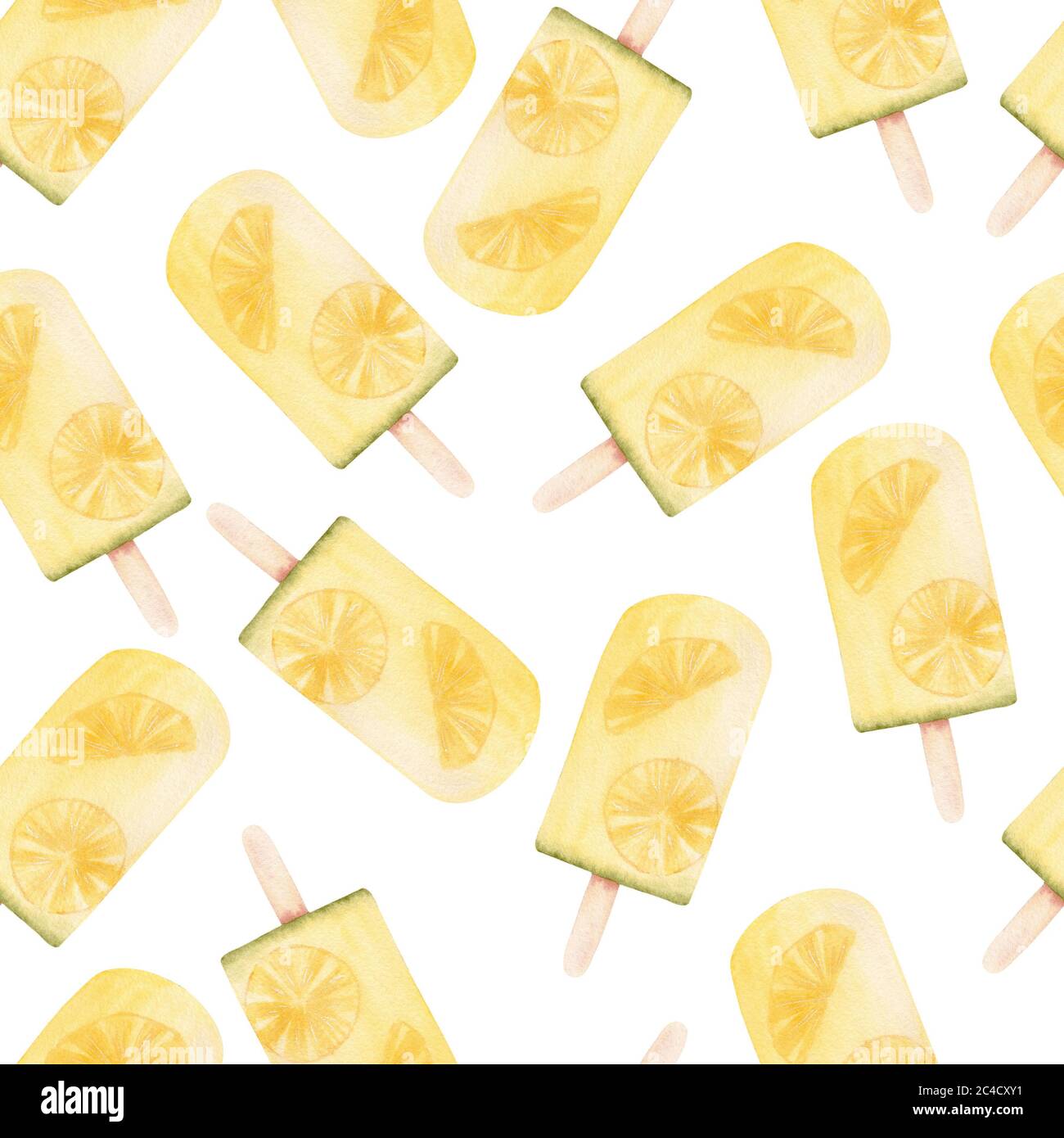 Zitrone Eis Eis Eis digitalen Papier. Handbemalter Aquarell-Cliparts auf weißem Hintergrund. Küchentapeten und Einrichtung. Stockfoto