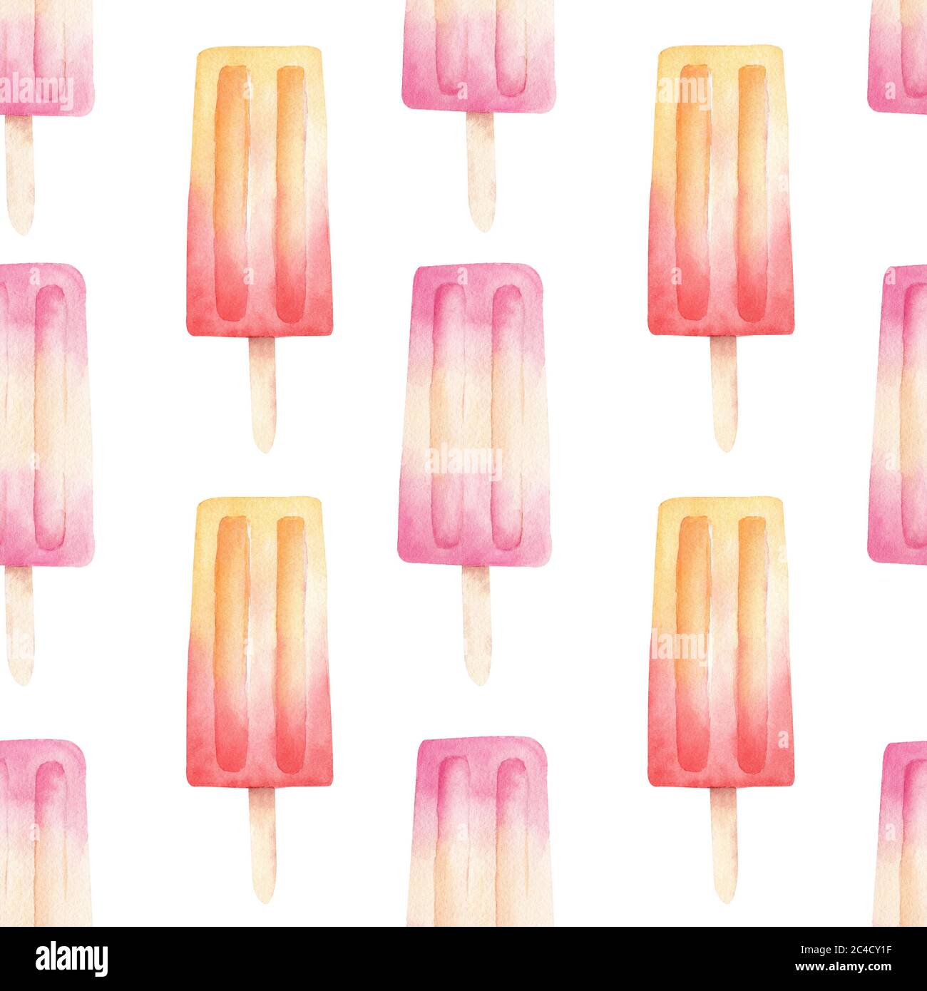 Popsicles Aquarell Digitalpapier. Hand gemalt nahtlose Muster Hintergrund isoliert auf weiß. Sommer Lebensmittel Illustration für diy, Scrapbooking, Grapi Stockfoto