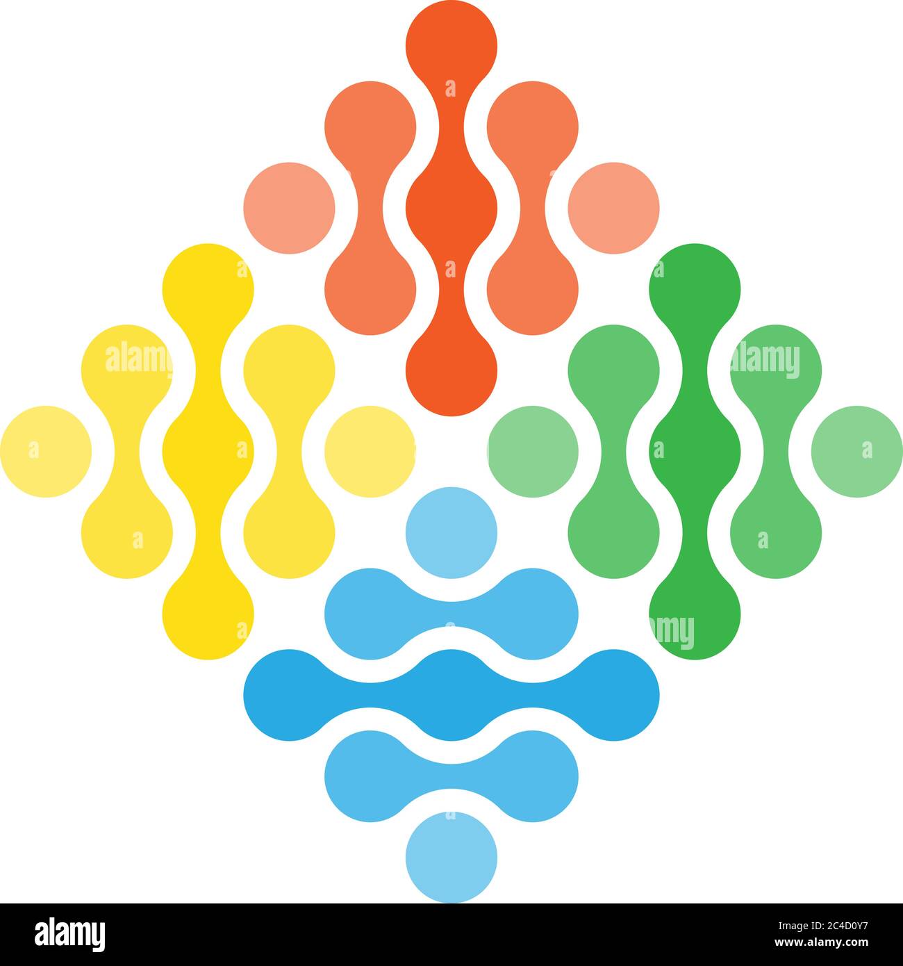 Vier Elemente einfaches Vektorsymbol. Abstraktes Design Konzept von Feuer, Luft, Wasser und Erde in Form von Raute in 4 Quadraten geteilt. Stock Vektor