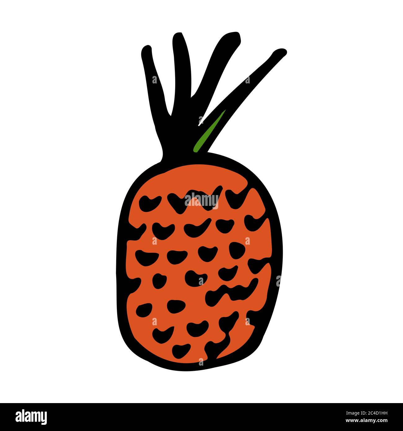 Ananas. Handgezeichnetes Symbol für den Umriss des Doodles. Bunt isoliert auf weißem Hintergrund. Vektorgrafik für Grußkarten, Poster, Patches, Drucke Stock Vektor