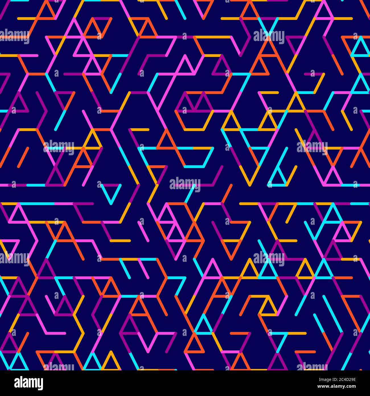 Abstrakter geometrischer Hintergrund. Abstraktes Technologiemuster mit bunten geometrischen Formen in Tessellierung. Lineare abstrakte Gitter, zufällige Färbung. V Stock Vektor