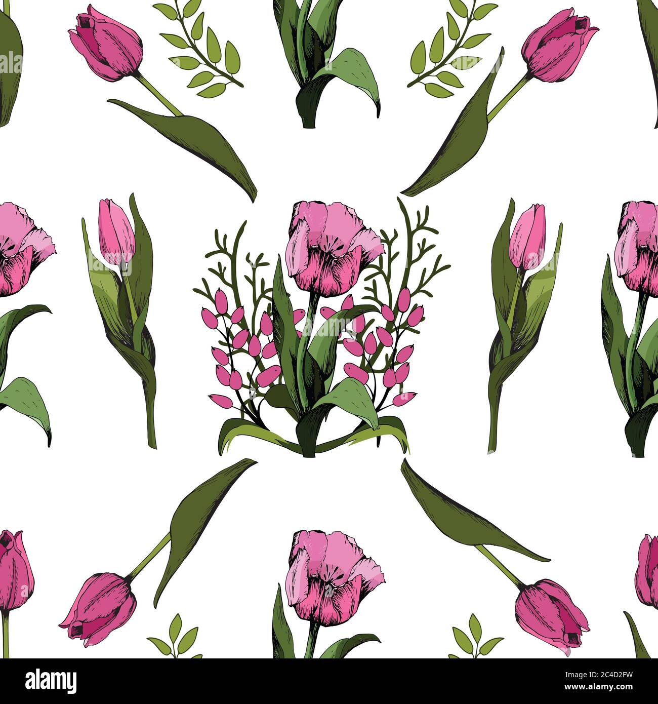 Nahtloser Hintergrund mit farbigen rosa Tulpen. Vektor-Illustration.Floral nahtlose Hintergrund mit bunten Tulpen. Frühlingsstimmung.die Textur der Stock Vektor