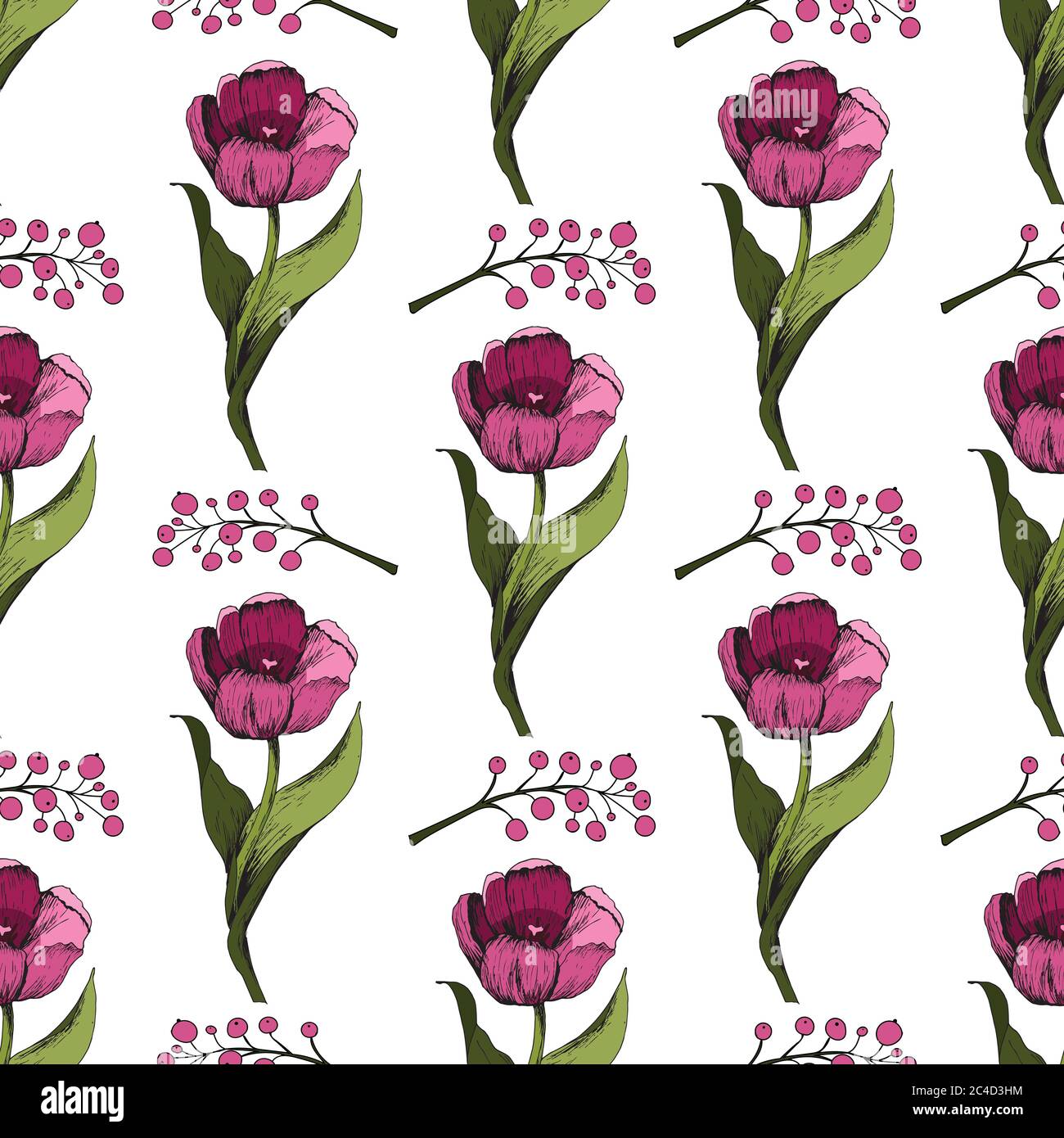 Nahtloser Hintergrund mit farbigen rosa Tulpen. Vektor-Illustration.Floral nahtlose Hintergrund mit bunten Tulpen. Frühlingsstimmung.die Textur der Stock Vektor