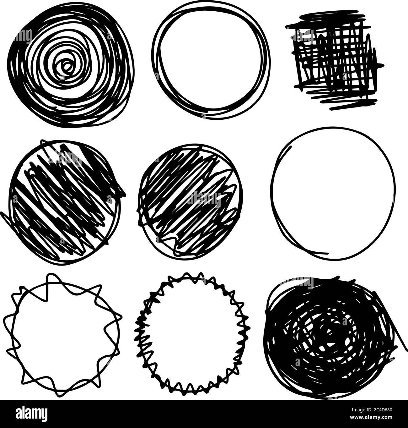 Handgezeichneter Kreis Scribble Set. Vektordarstellung isoliert auf weißem Hintergrund Stock Vektor