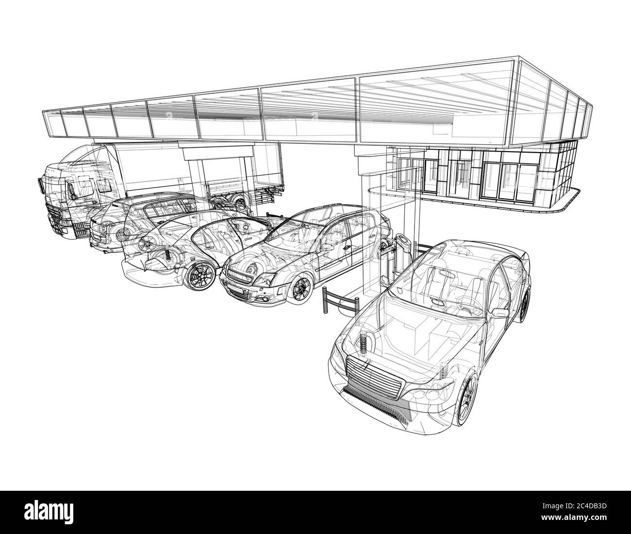Elektroauto-Ladestation mit Autos und LKW Stock Vektor