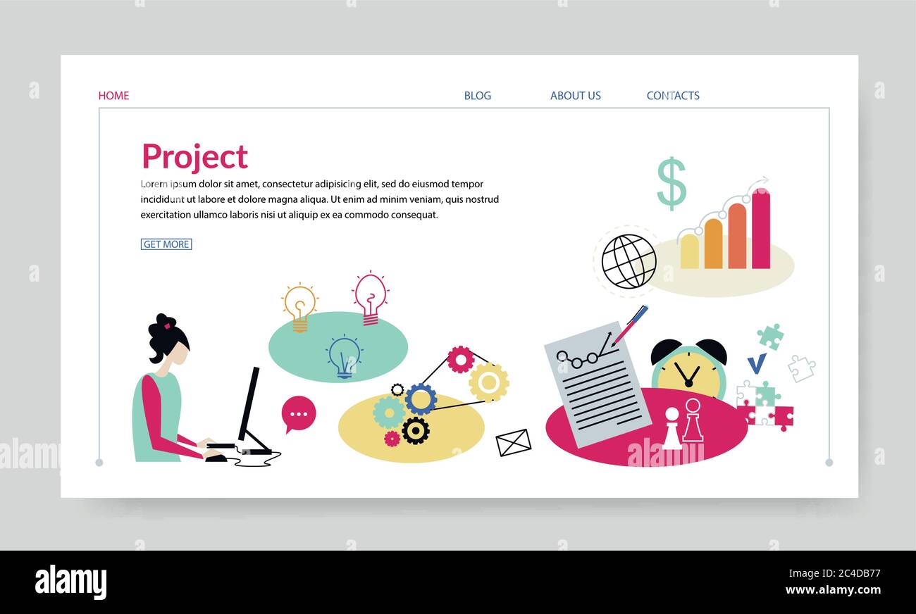Projektkonzept, kreative Website-Vorlage, moderne flache Design Vektor-Illustration Stock Vektor
