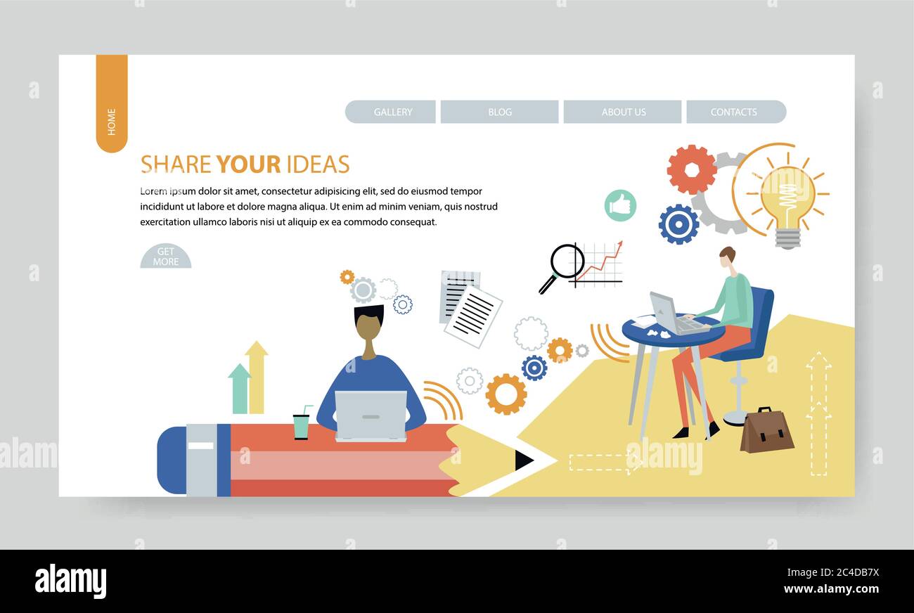 Teilen Sie Ihre Ideen, kreative Website-Vorlage, flache Design-Vektor-Illustration Stock Vektor