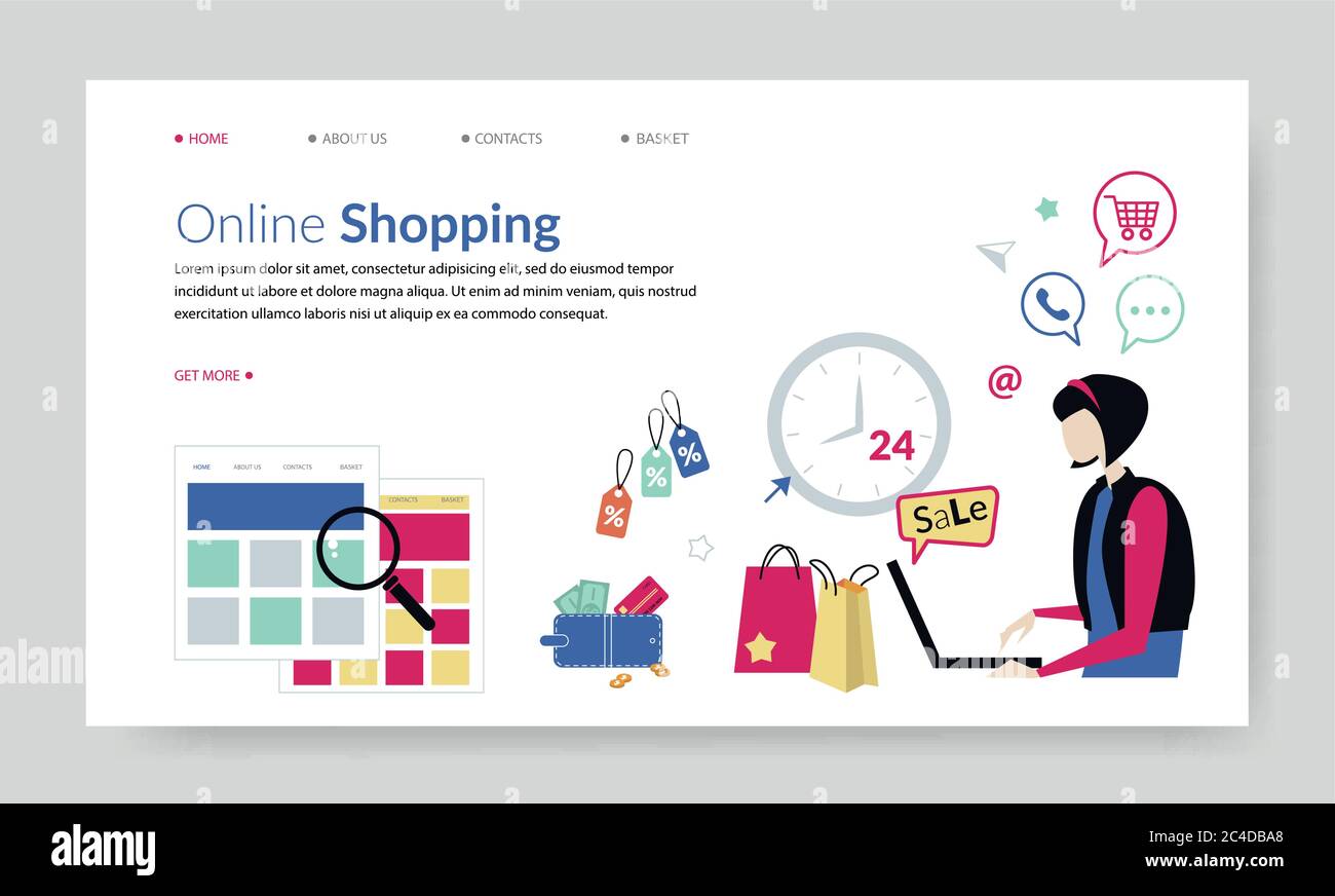 Online-Shopping, kreative Website-Vorlage, flache Design-Vektor-Illustration Stock Vektor