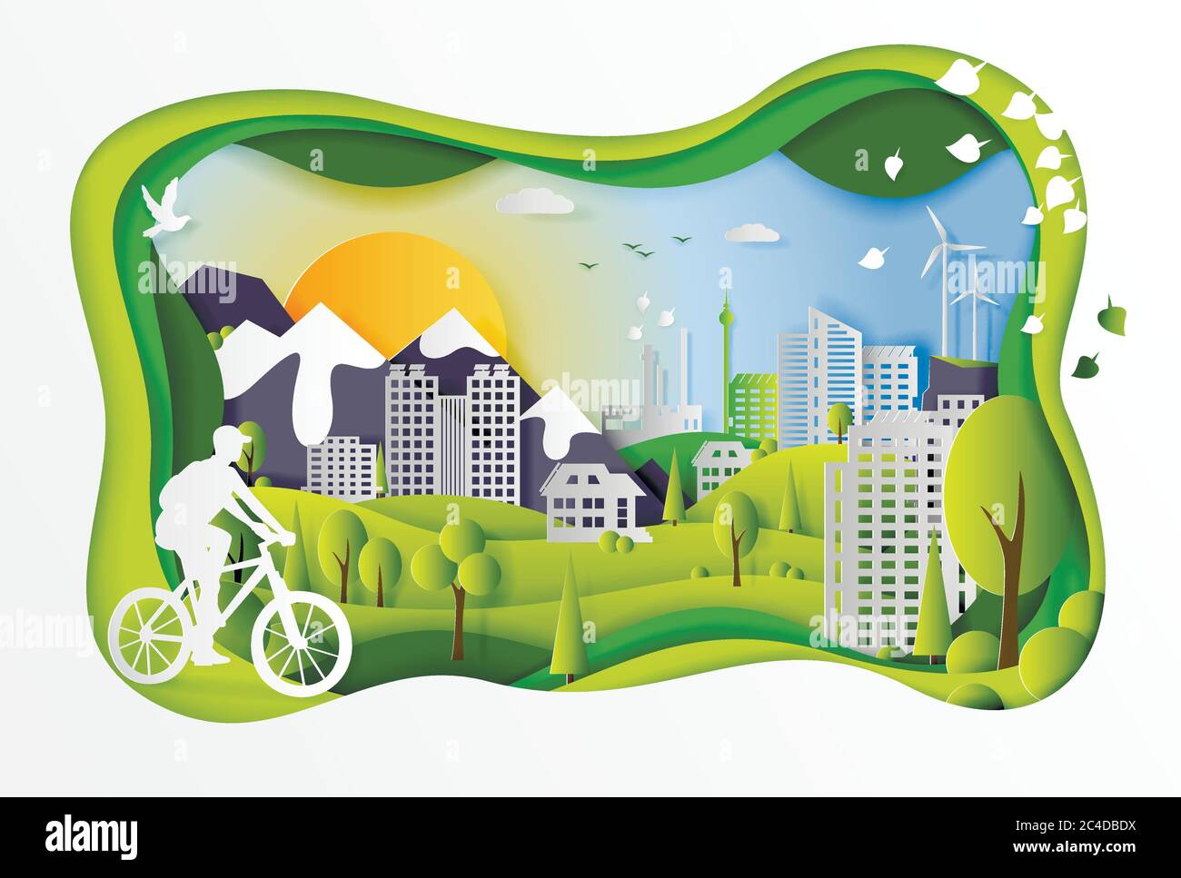 Konzept der Ökologie Stadt mit Technologien der Zukunft und städtischen Innovationen, Papier geschnitten Design Vektor Illustration Stock Vektor