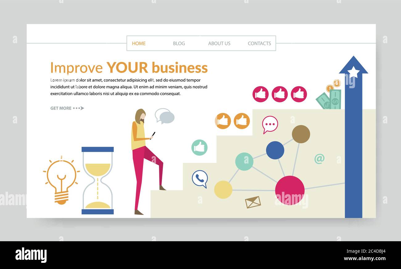 Verbessern Sie Ihr Geschäftskonzept, kreative Website-Vorlage, moderne flache Design Vektor Illustration Stock Vektor