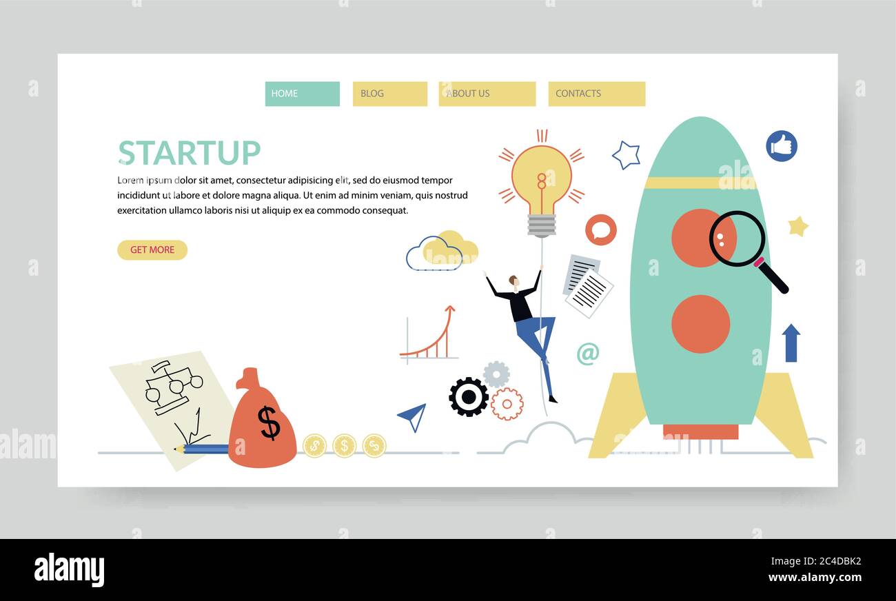 Startup-Konzept, kreative Website-Vorlage, moderne flache Vektor-Illustration Stock Vektor