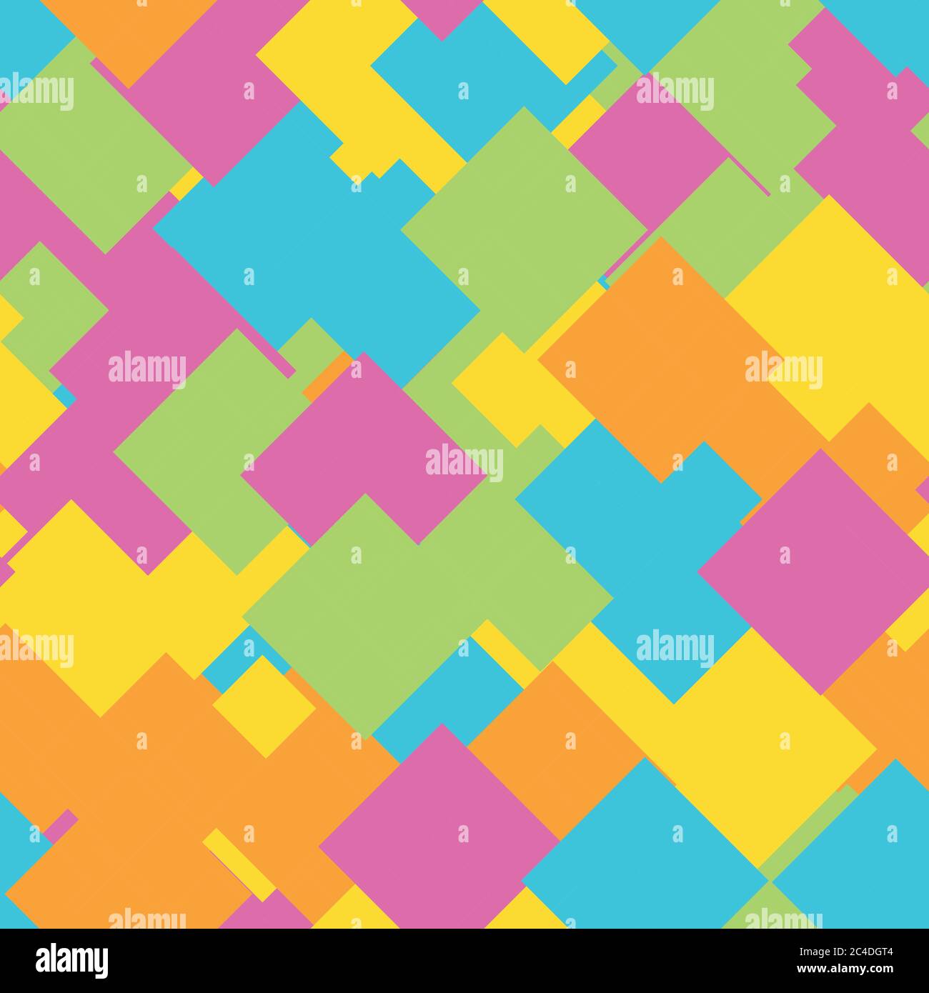 Nahtlose abstrakte geometrische Muster von überlappenden Quadraten in zufälliger Reihenfolge. Lustig, glücklich und Kinder Thema. Einfache flache Vektordarstellung. Stock Vektor