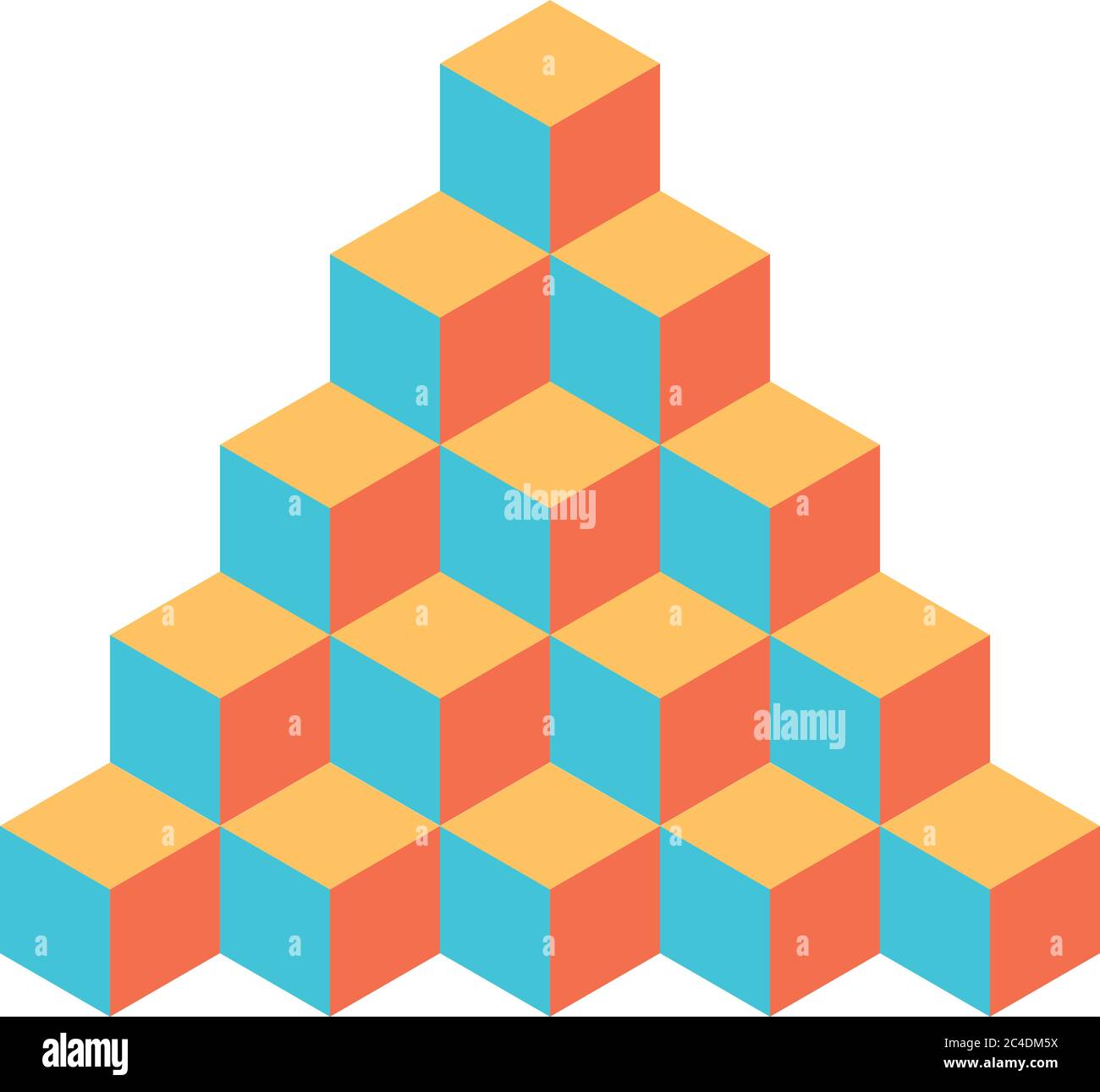Pyramide aus Würfeln. 3D-Vektorgrafik isoliert auf weißem Hintergrund. Stock Vektor