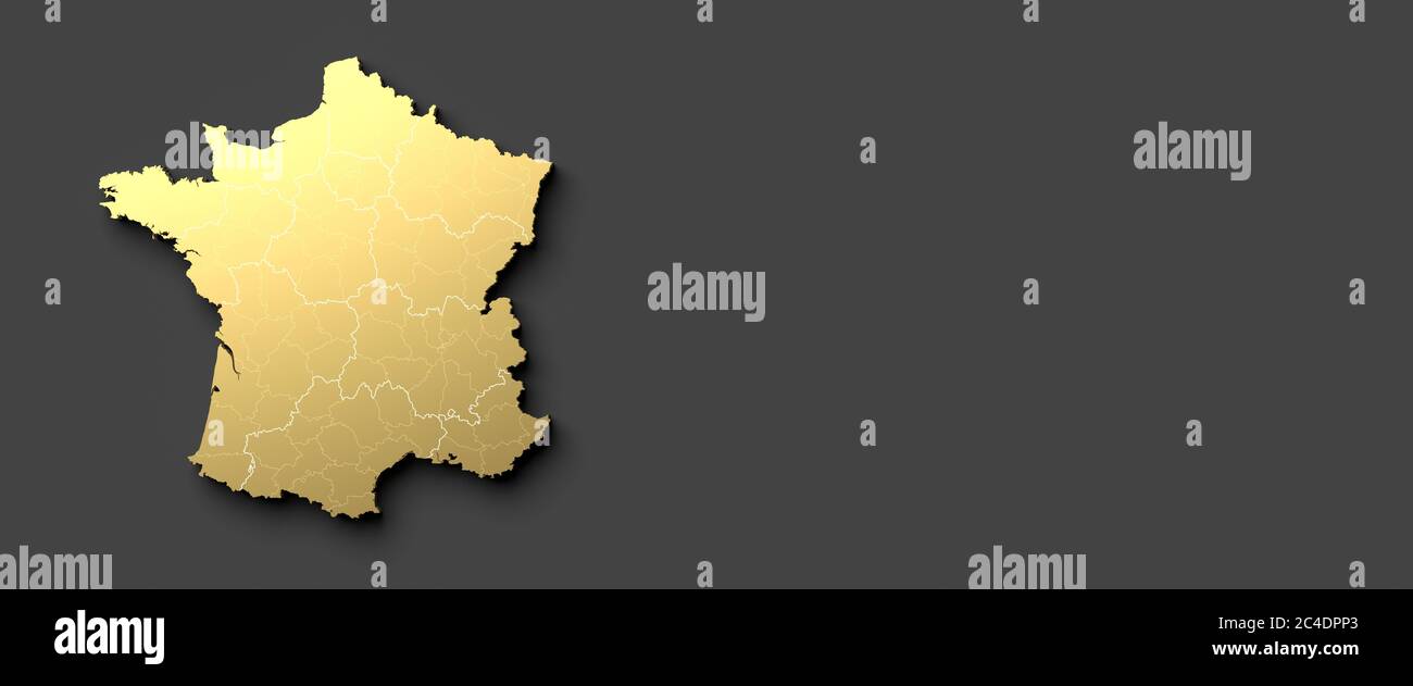 Gold und weiße Karte von Frankreich auf grauem Hintergrund 3D-Rendering Stockfoto