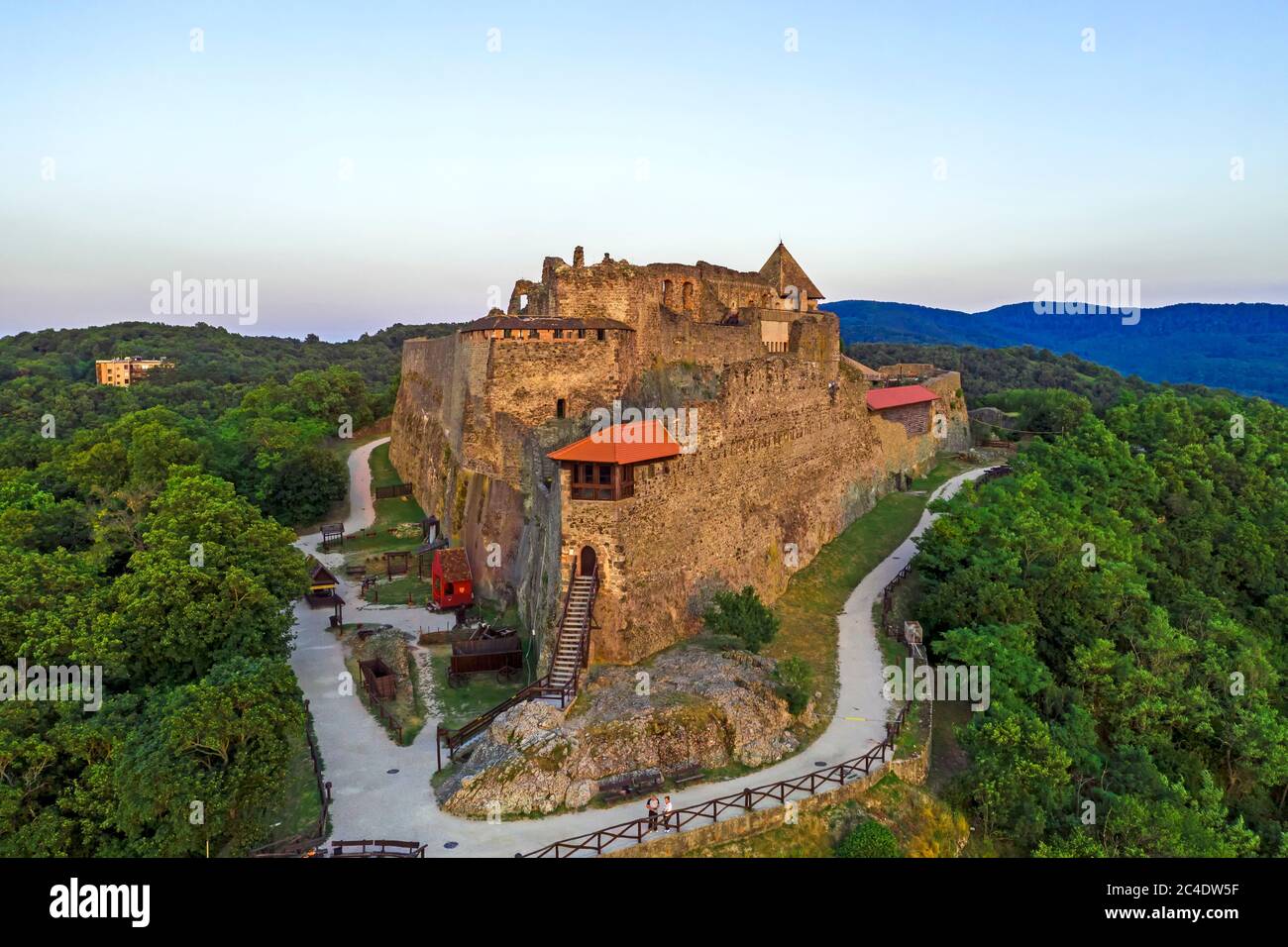 Luftpanorama von Ungarn Visegrad Castel Stockfoto