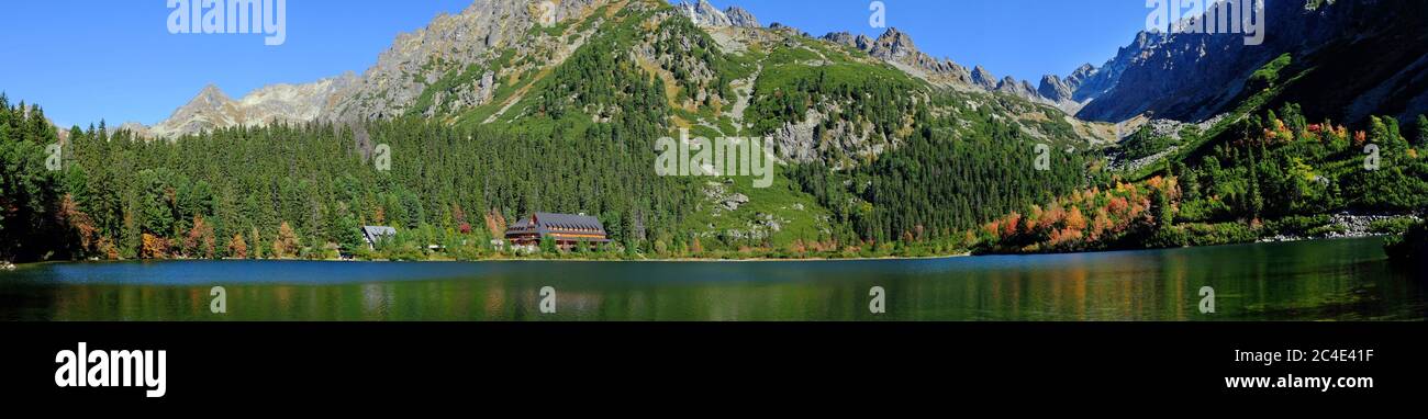Panoramafoto des Poprader Sees in der Hohen Tatra, Slowakei Stockfoto