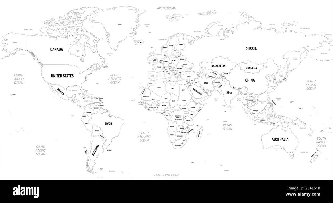 Weltkarte. Hoch detaillierte politische Karte der Welt mit Land