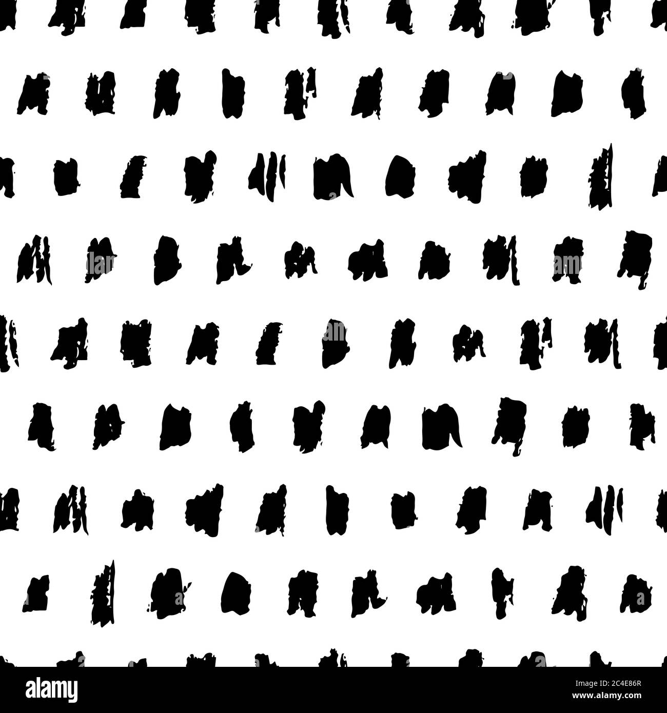 Aquarell abstrakte Pinselstriche, Flecken, Flecken, Vektor schwarz weiß nahtlose Muster. Dry Brush Art Tinte Textur Hintergrund. Handgezeichnetes Stoffdesign, Stock Vektor