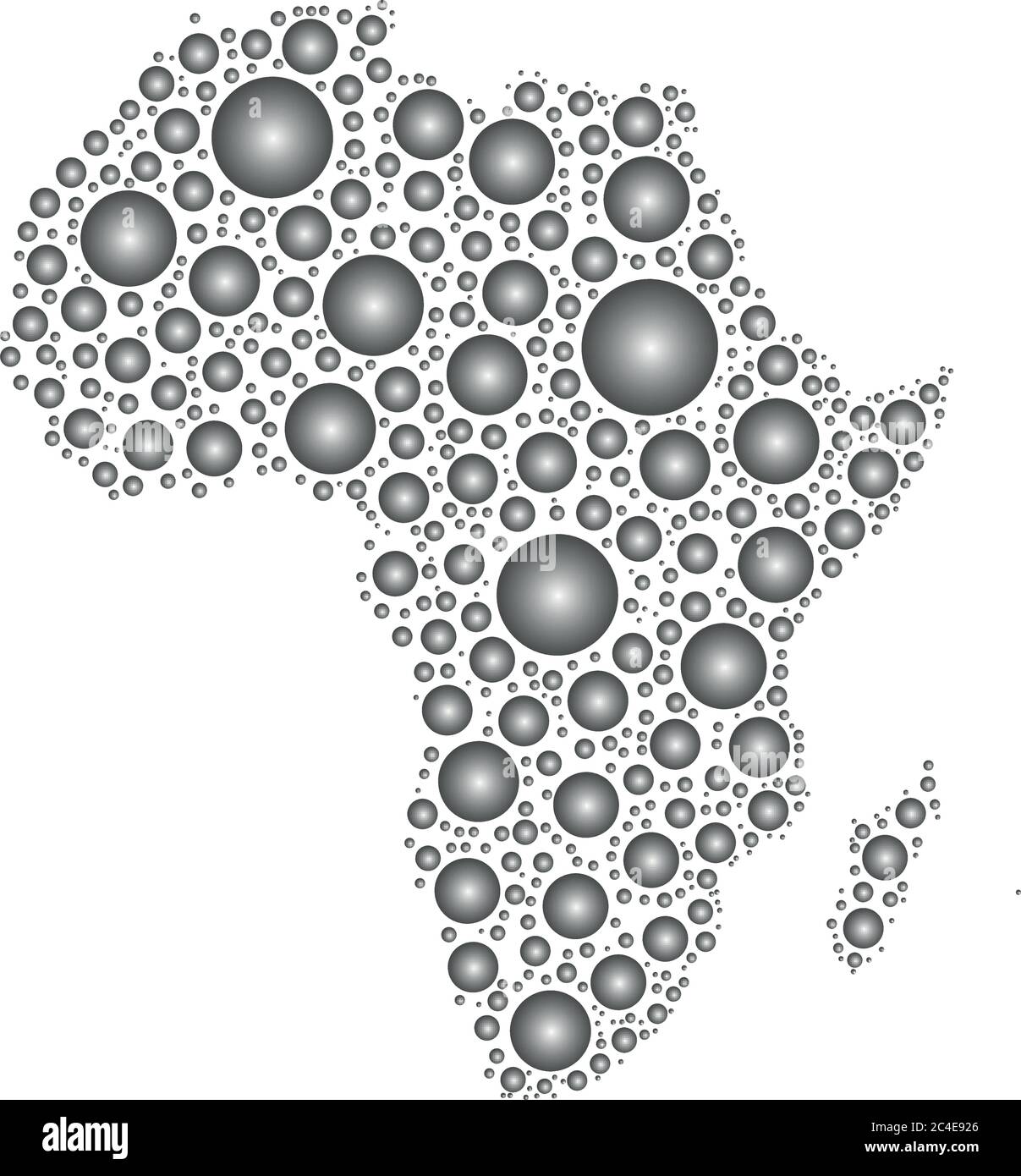 Silhouette des afrikanischen Kontinents. Mosaik aus grauen, gerundeten Regentropfen auf weißem Hintergrund. Vektorgrafik. Stock Vektor