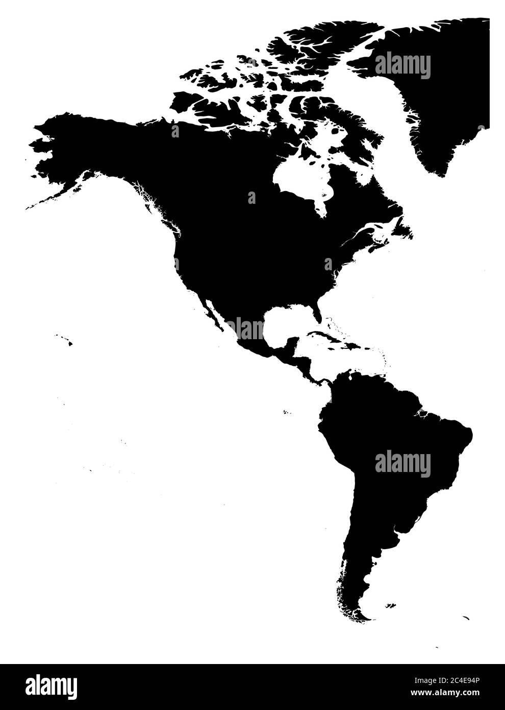 Land Silhouette Karte von Nord-und Südamerika, isoliert auf weißem Hintergrund. Vektorgrafik. Stock Vektor