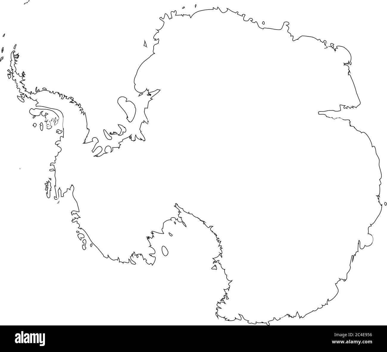 Karte der Antarktis. Schwarzer Umriss. Detaillierte Vektordarstellung isoliert auf weißem Hintergrund. Stock Vektor