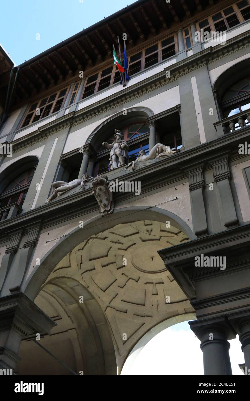 Uffizien Museum architektonisches Detail, Florenz, Italien, touristischer Ort Stockfoto