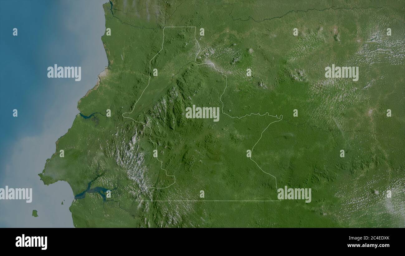 Centro Sur, Provinz Äquatorialguinea. Satellitenbilder. Form, die gegenüber dem Landesgebiet umrissen ist. 3D-Rendering Stockfoto