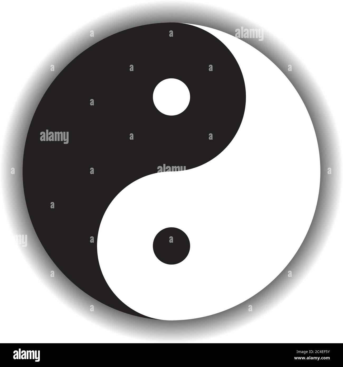 Yin Yang Symbol Symbol Ikone der chinesischen Phylosophie beschreibt, wie entgegengesetzte und gegensätzliche Kräfte können komplementär, miteinander verbunden und voneinander abhängig in der natürlichen Welt. Schwarz-Weiß-Illustration mit Schatten. Stock Vektor