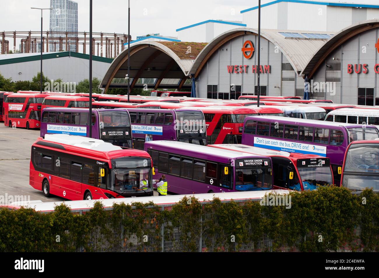 West Ham Bus Garage, General View GV, Stagecoach London, East London. Stockfoto