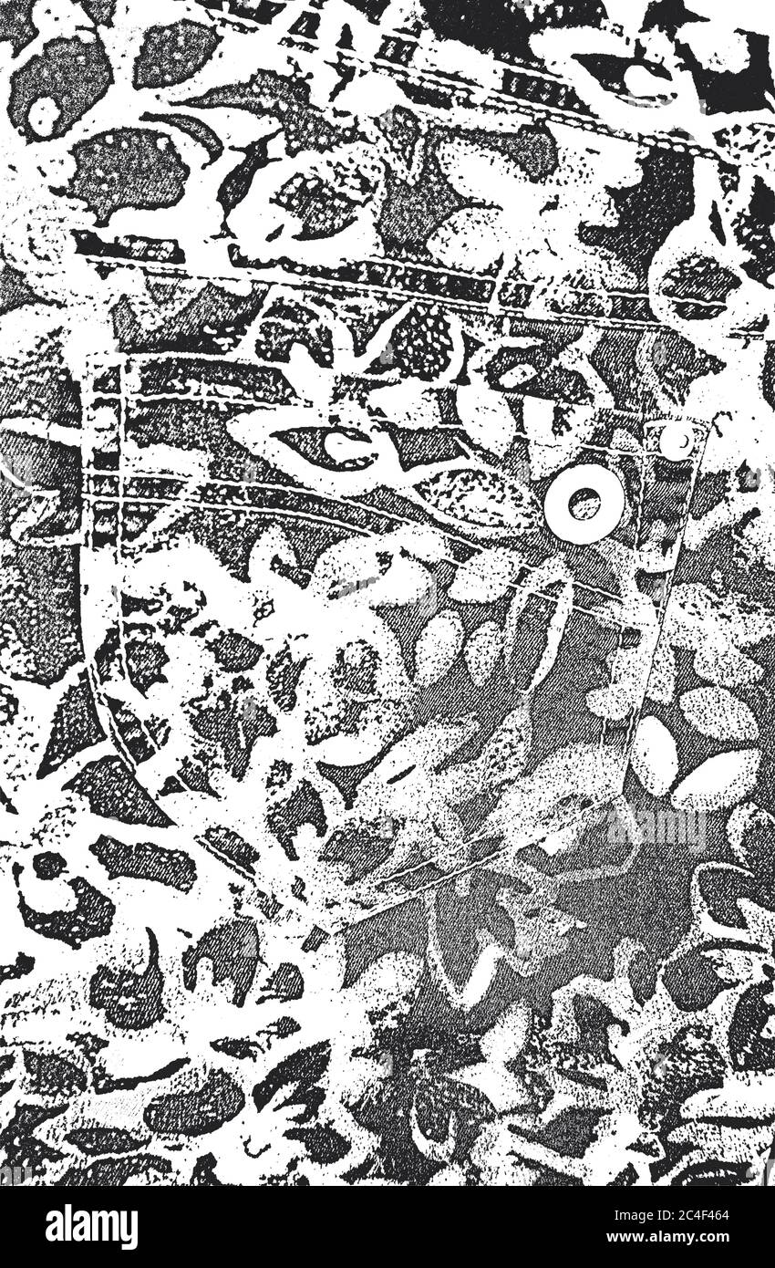 Verfremdete Overlay-Struktur aus Stoff. Textil mit östlichen floralen Ornament, Blätter und Blumen. Grunge Hintergrund. Abstrakt Halbton Vektor illustrati Stock Vektor